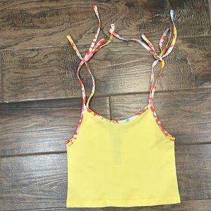 Forever 21 yellow cami with floral Hawaiian straps